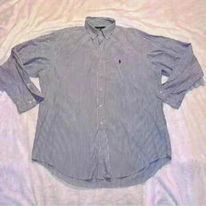 Ralph Lauren Yarmouth Button Down Shirt Mens 17 34/35 LongSleeve Blue Cotton F06